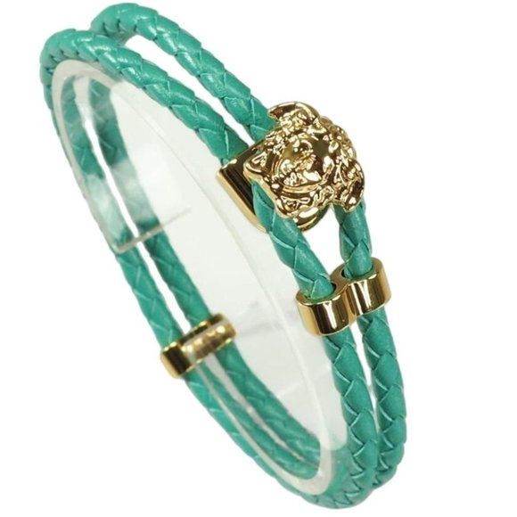 Versace Other - NEW Versace Braided Small Medusa Charm Bracelet Blue Smooth Leather Adjustable